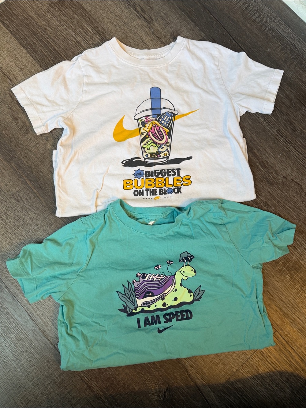 Nike Kids White & Teal Graphic Tee Set - Bubble Drink & Turtle 'I Am Speed'